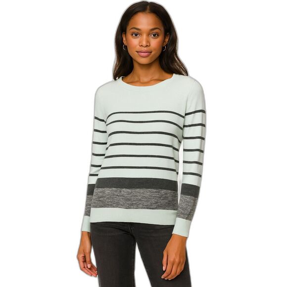 Halogen cotton blend mint green striped side zip detail sweater SMALL - Picture 1 of 8
